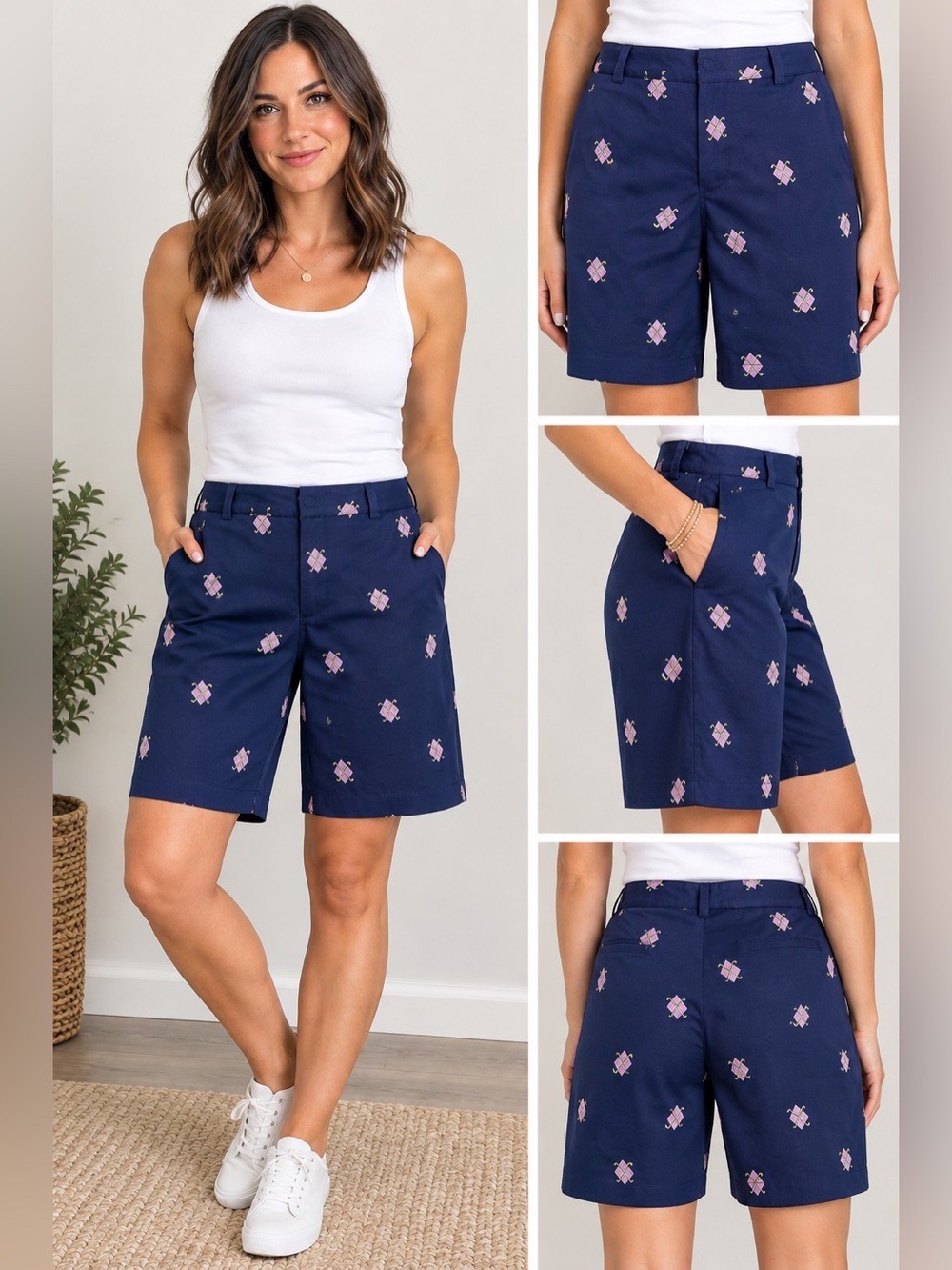 Preppy Coral Bay Navy Shorts with Pink Golf Embroidery